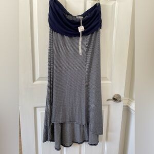 Olivia Moon Navy grey High-Low maxi Skirt 16” waist 44” length fold over waist